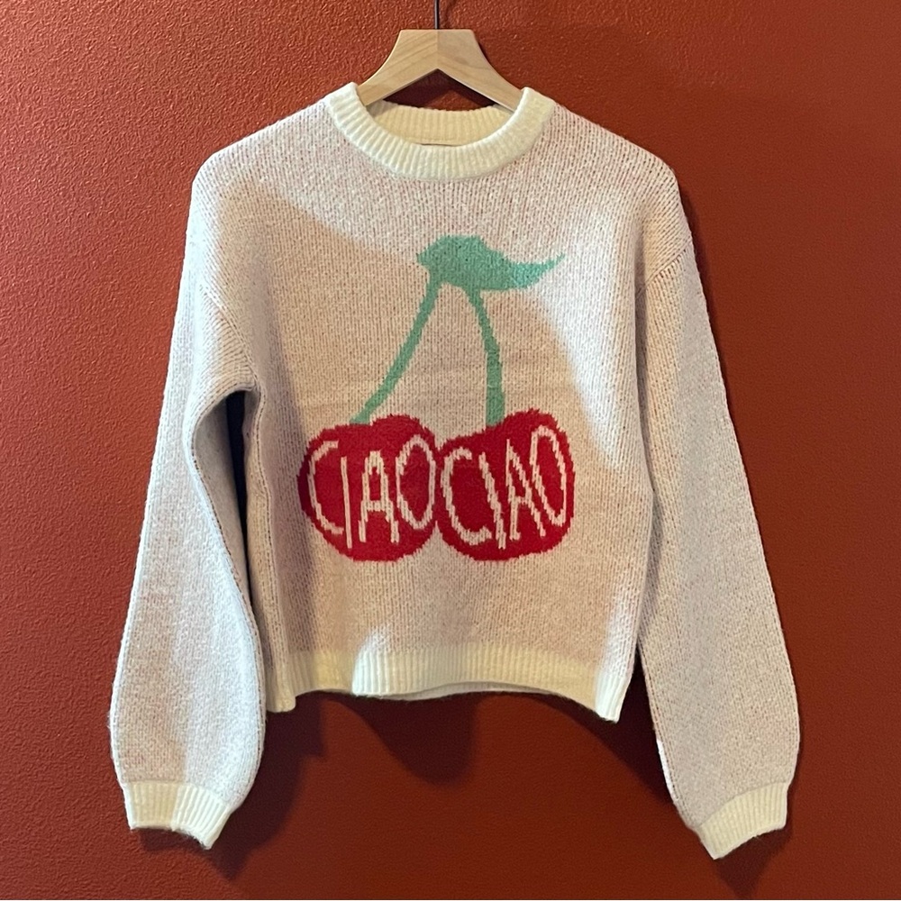 Target Holiday Women’s A New Day‎ Cream Cherries Ciao Boxy Crewneck Sweater